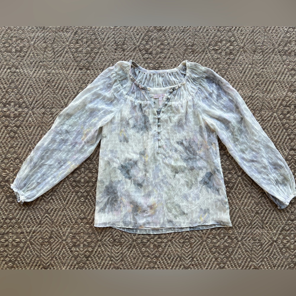 Rebecca Taylor‎ Women's 100% Silk Boho Peasant Puff Sleeve Blouse 00